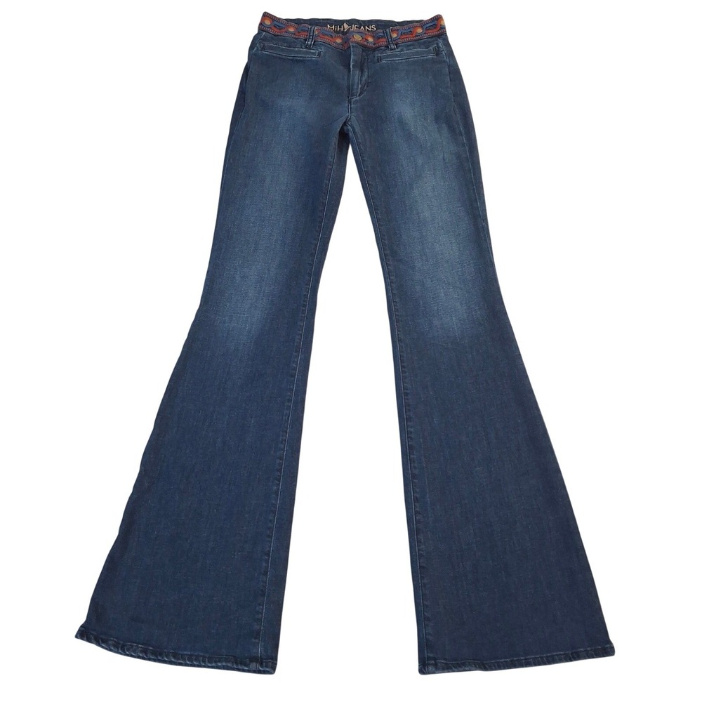 MiH Marrakesh Mid Rise Kick Flare Jeans Women's 27x34 Colony Blue Embroidered